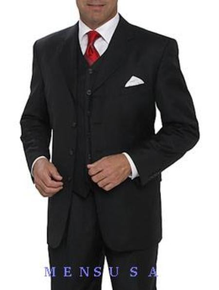 High Fashion Black Available in 3 Button Style Jacket Vested 3 Piece three piece suit mensusa