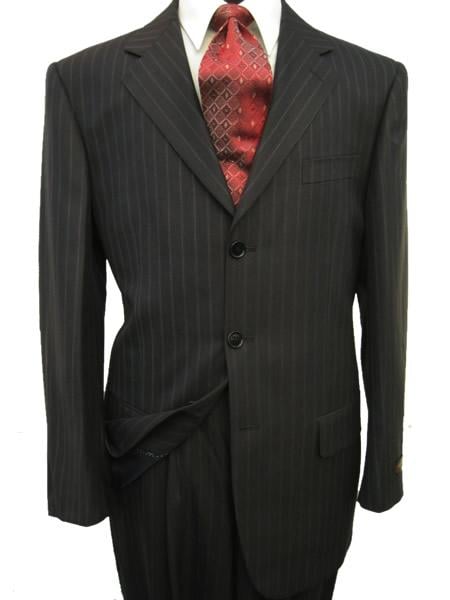 High Quality MU28 Black & Smooth Dark Gray Pinstripe Business 2 or Three ~ 3 Buttons Super 140's - mensusa