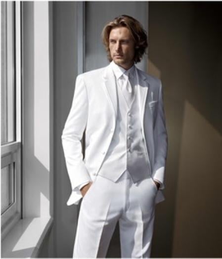 High Quality Satin White Tuxedo With Vest mensusa