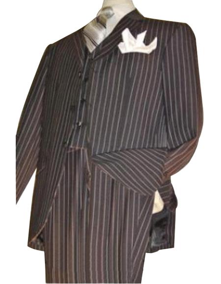 Highest Quality Jet Liquid Black Pinstripe Vested 3 ~ Three Piece Suit Super 120's 100% mensusa