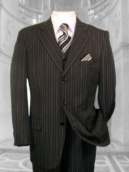 JP56 BLACK W/ WHITE PINSTRIPE EXTRA FINE SUPER 120'S Cheap Priced Business Suits Clearance Sale Available In 2 Or 3 Buttons Style Regular Classic Cut mensusa