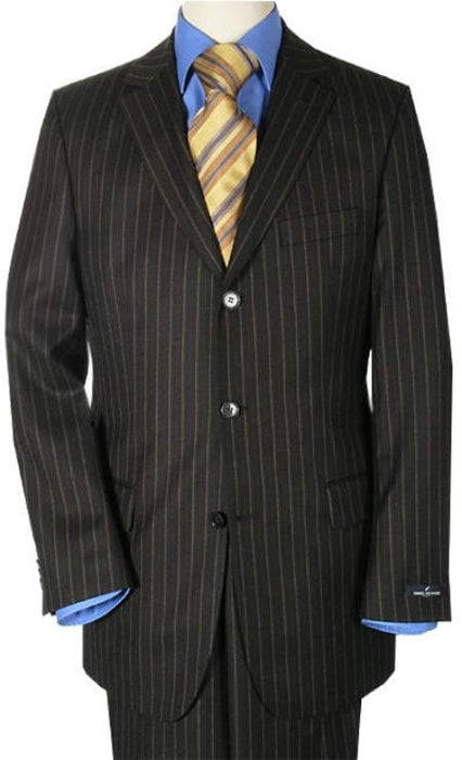 Jet Black Small Pinstripe premier quality three buttons Suit style italian fabric Signature Platinum Stays Cool - mensusa