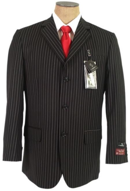 John Paul Black Pinstripe Super 120'S Wool Premier Quality Italian Fabric Design Available In 2 Or 3 Buttons Style Regular Classic Cut - mensusa