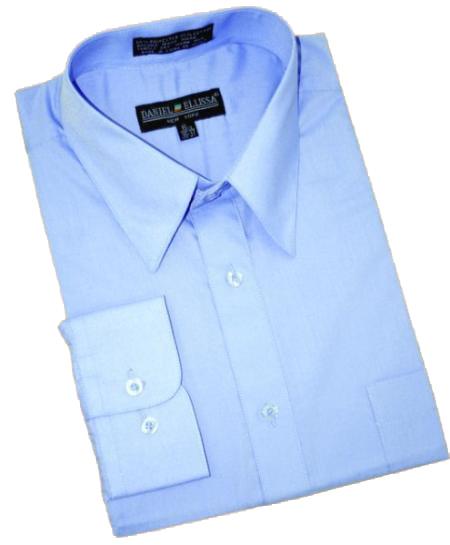 Light Blue ~ Sky Blue Cotton Blend Convertible Cuffs Men's Dress Shirt mensusa