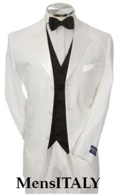 Light Weight White Men's Tuxedo 3 Buttons + Black Vested + Tuxedo Shirt & Bow Tie Package mensusa