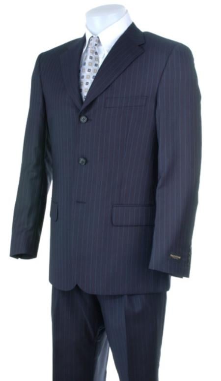 Liquid Dark Navy Blue Suit For Men Pisntripe Three ~ 3 Buttons Super 150's premier quality italian fabric Suits - mensusa