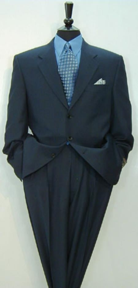 Luxeriouse High End Side Vented 3 buttons Super 150 Wool Solid Dark Navy Blue premier quality - mensusa