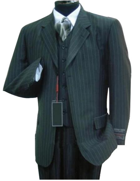 Luxurious #MU3B Black & Smoth Conservative Pinstripe 3 Pieces Vested Business Suits - Three Piece Suit mensusa