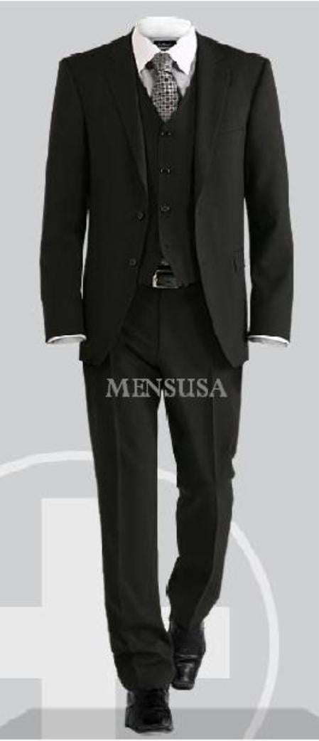 Luxurious Top Quality Side Vented 2 Button Solid Vested Suits 100% Wool Men's Suits Com mensusa