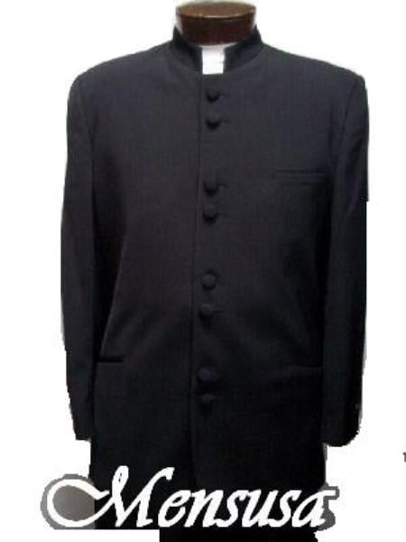 Mandarin Collar BANNED Collar Black Suit 8 BUTTON EXTRA FINE HAND MADE Discount Sale Designer Super Light Weight mensusa