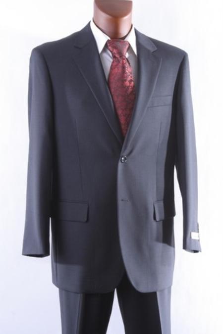 Men's 2 Button 100% Wool Suit Single Pleat Pants Charcoal mensusa