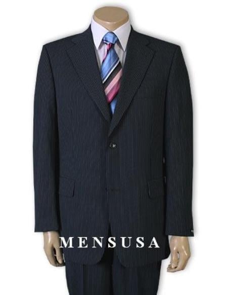 Men's 2 Button Dark Navy Blue Suit For Men Pinstripe Super 120's Business Business ~ Wedding 2 piece Side Vented 2 Piece Suits For Men - mensusa