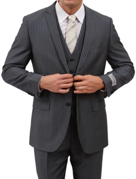 Men's 2 Button Front Closure Grey Pinstripe Slim Fit Suit mensusa