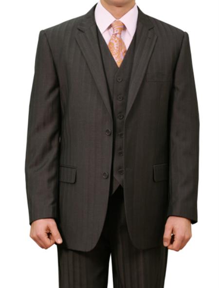 Men's 2 Button Front Closure Suit Ton on Ton Shadow Stripe ~ Pinstripe Flat Front Pants Regular Fit mensusa