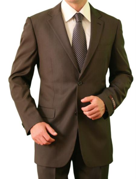 Men's 2 Button Front Slim Brown Shadow Stripe ~ Suit Mini Stripe mensusa