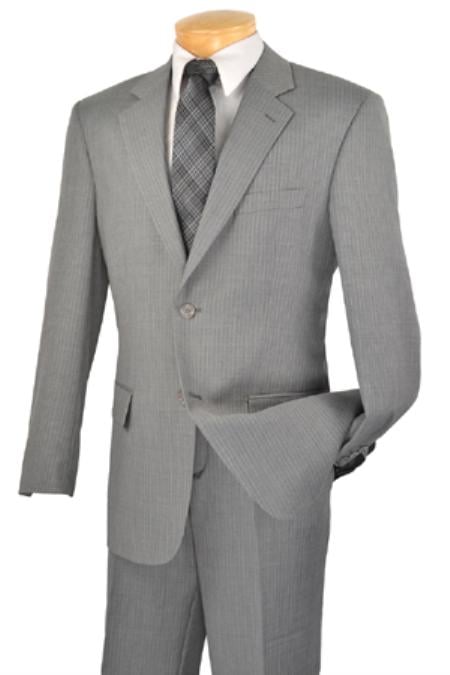 Men's 2 Button Light Grey ~ Gray Stripe Suit mensusa