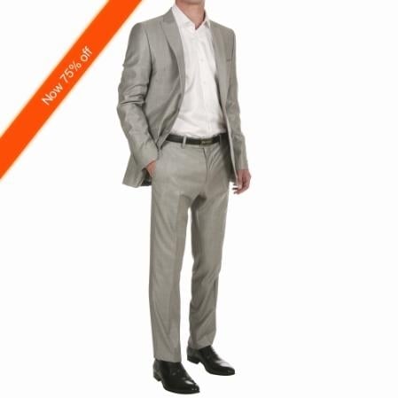 Men's 2-Button Silver Fitted Cheap Priced Business Suits Clearance Sale mensusa