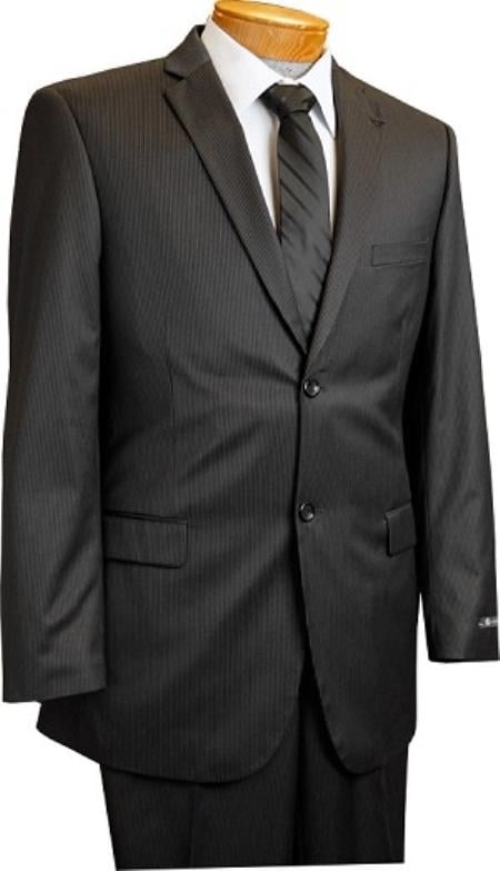 Men's 2 Button Slim Cut Black Pinstripe Conservative Pattern Suit Black Mini Stripe Tapered Cut mensusa