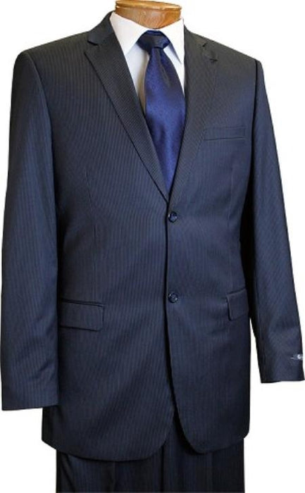 Men's 2 Button Slim Cut Dark Navy Pinstripe Conservative Pattern Suit Navy Mini Stripe Tapered Cut mensusa