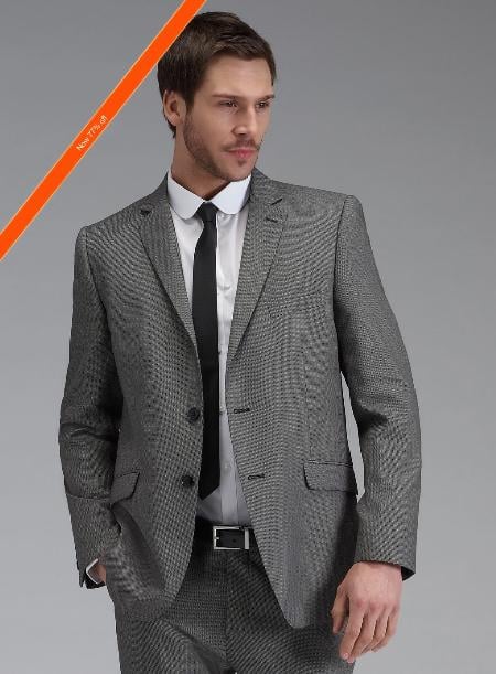 Men's 2 Button Slim Fit Grey Birdseye Cheap Priced Business Suits Clearance Sale mensusa