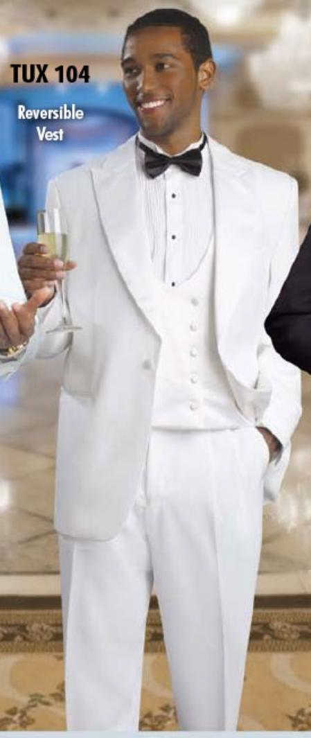 Men's 2 Button Tuxedo White Suit mensusa