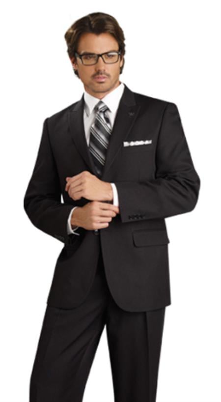 Men's 2 Button Vented Jacket With Pleated Pant Executive Full Cut Suits Black mensusa