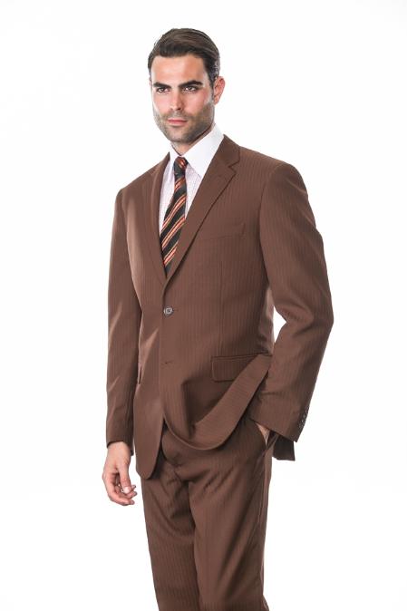 Men's 2 Piece 2 Button Extra Fine Coco Tone on Tone Stripe ~ Pinstripe Suit mensusa