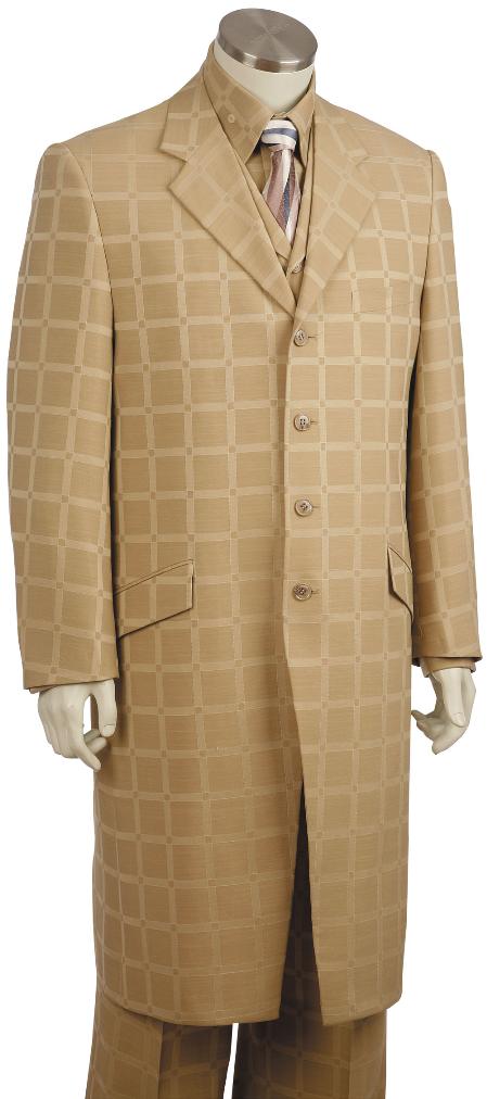 Men's 3 Piece Fashion Zoot Suit in Plaid Windowpane Taupe mensusa