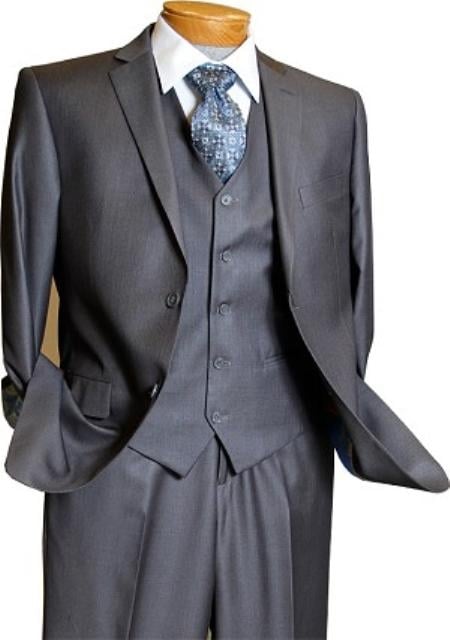 Men's 3 Piece Vested 2 Button Grey on Grey Pinstripe Slim Fit Suit mensusa