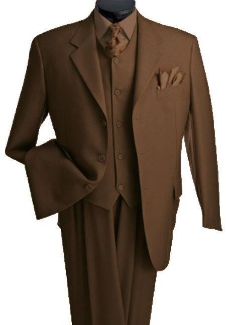 Men's 3 Piece Vested 3 Buttons Brown Three Piece Suit Side Vent Pleated Pants mensusa