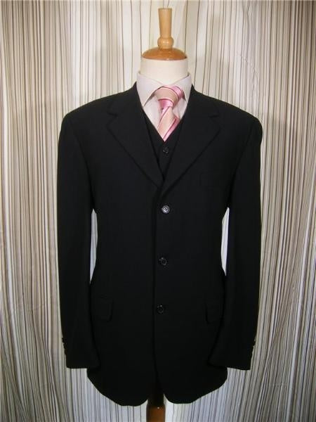 Men's Black 3 Button Vested 3 Piece three piece suit - Jacket + Pants + Vest mensusa