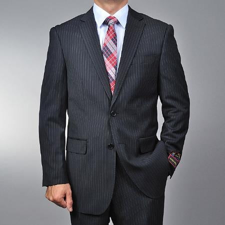 Men's Black Pinstripe 2-button Stripe ~ Flat Front Pants Regular Fit Cheap Priced Business Suits Clearance Sale mensusa