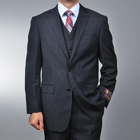 Men's Black Pinstripe 2-button Vested 2 Piece Suits - Two piece Business suits Suit mensusa