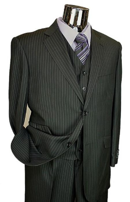 Men's Black Pinstripe 3pc 2 Button Italian Designer Suit Black mensusa