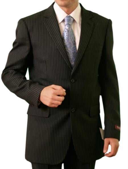 Men's Black Stripe ~ Pinstripe 2 Button Front Closure Suit mensusa