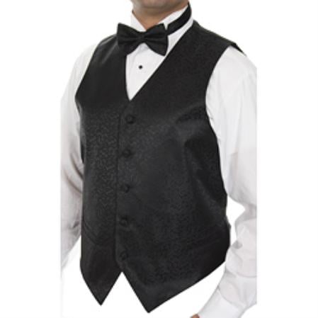 Men's Black Tonal scroll pattern Dress Tuxedo Wedding Vest - Men's Neck Ties - Mens Dress Tie - Trendy Mens Ties mensusa