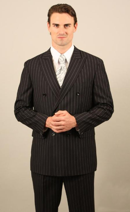 Men's Black with White Stripe Double Breasted Suit mensusa