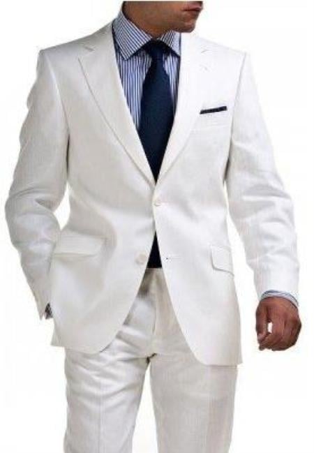 Men's & Boy's Sizes Light Weight 2 Button Linen Suit - All White Suit - Mens Linen Suit mensusa