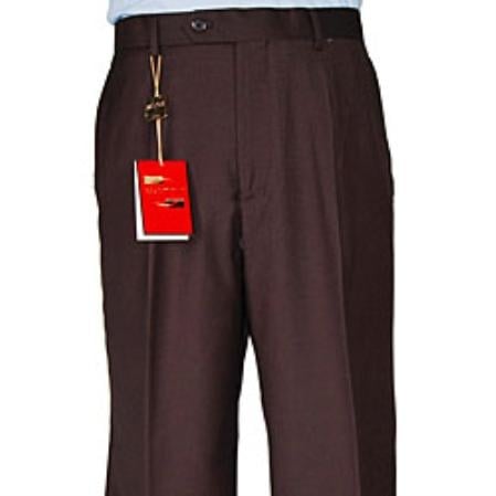 Men's Brown Single-pleat Dress Pants unhemmed unfinished bottom - Cheap Priced Dress Slacks For Men On Sale mensusa