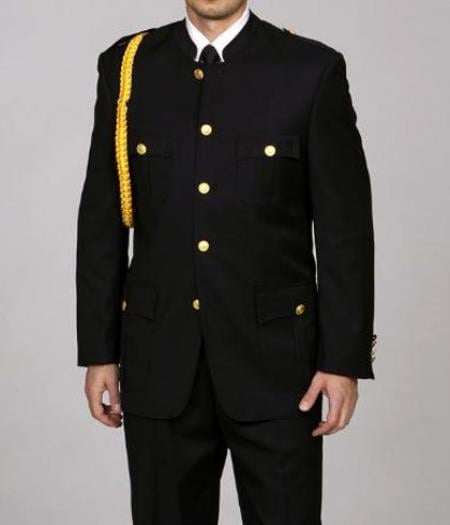 Men's 'Cadet-Uniform' Black Suit mensusa