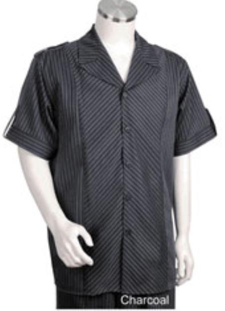 Men's Charcoal Tone Button Closure Short Sleeve Suit mensusa