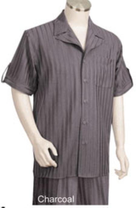 Men's Charcoal Tone Short Sleeve Pinstripe Mens Walking Outfit mensusa