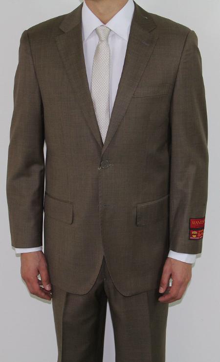 Men's Classic 2 Button Super 140's Suit in Taupe - Light Olive Mantoni Brand mensusa