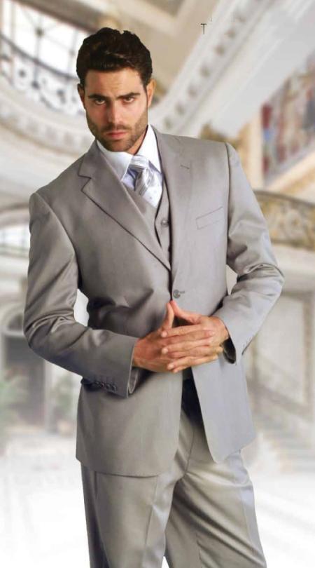 Men's Classic 3 Piece Super 150s Extra Fine Italian Fabric 2 Button three piece suit Grey mensusa