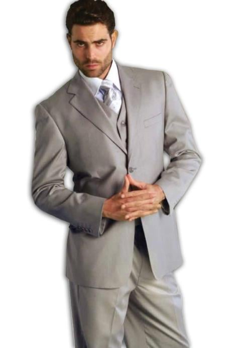 Men's Classic 3 Piece Super 150s Pleated Pants Italian Fabric 2 Button Suit Grey (Wholesale price $95 (12pc&UPMinimum)) - Three Piece Suit mensusa