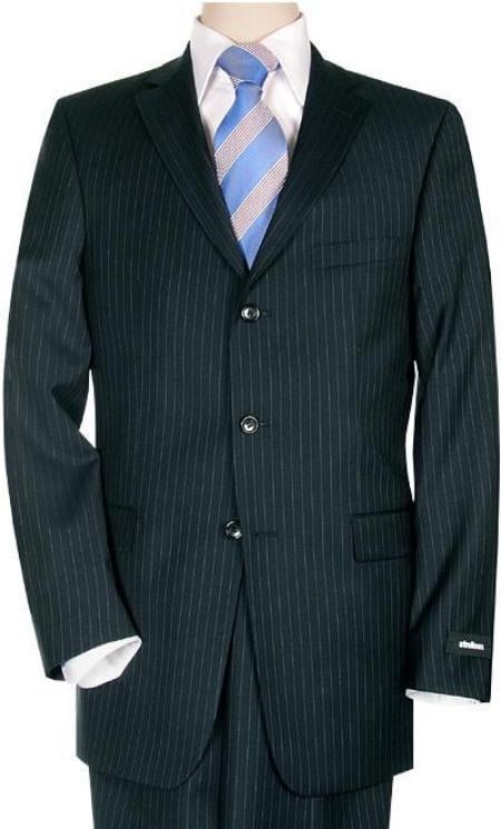 Men's Comservative Dark Navy Pinstripe Super 140'S Virgin Double Vent Available In 2 Or 3 Buttons Style Regular Classic Cut - mensusa