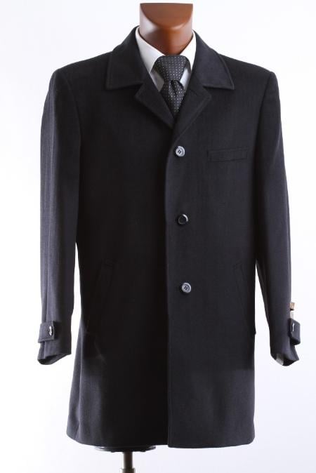 Men's DRESS COAT WOOL CASHMERE 3/4 LENGTH BLACK WINTER COAT mensusa