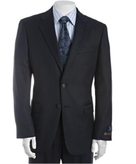 Men's Dark Navy Birdseye 2-Button Suit With Single Pleated Pants mensusa