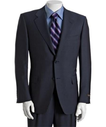 Men's Dark Navy Blue Suit For Men Pinstriped ~ Stripe rayon fabirc 2-Button Suit With Single Pleated Pants mensusa