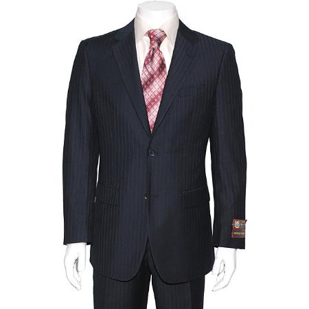 Men's Dark Navy Blue Suit For Men Stripe ~ Pinstripe 2-button Suit mensusa